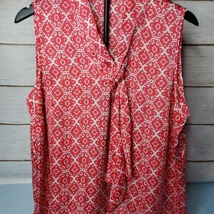 Sleeveless Knot-Front Patterned Top - Coral White